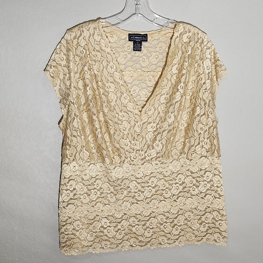 Elementz Shirt Womens Size 1X Lace Light Tan Whimsy Fairy Babydoll Coquette